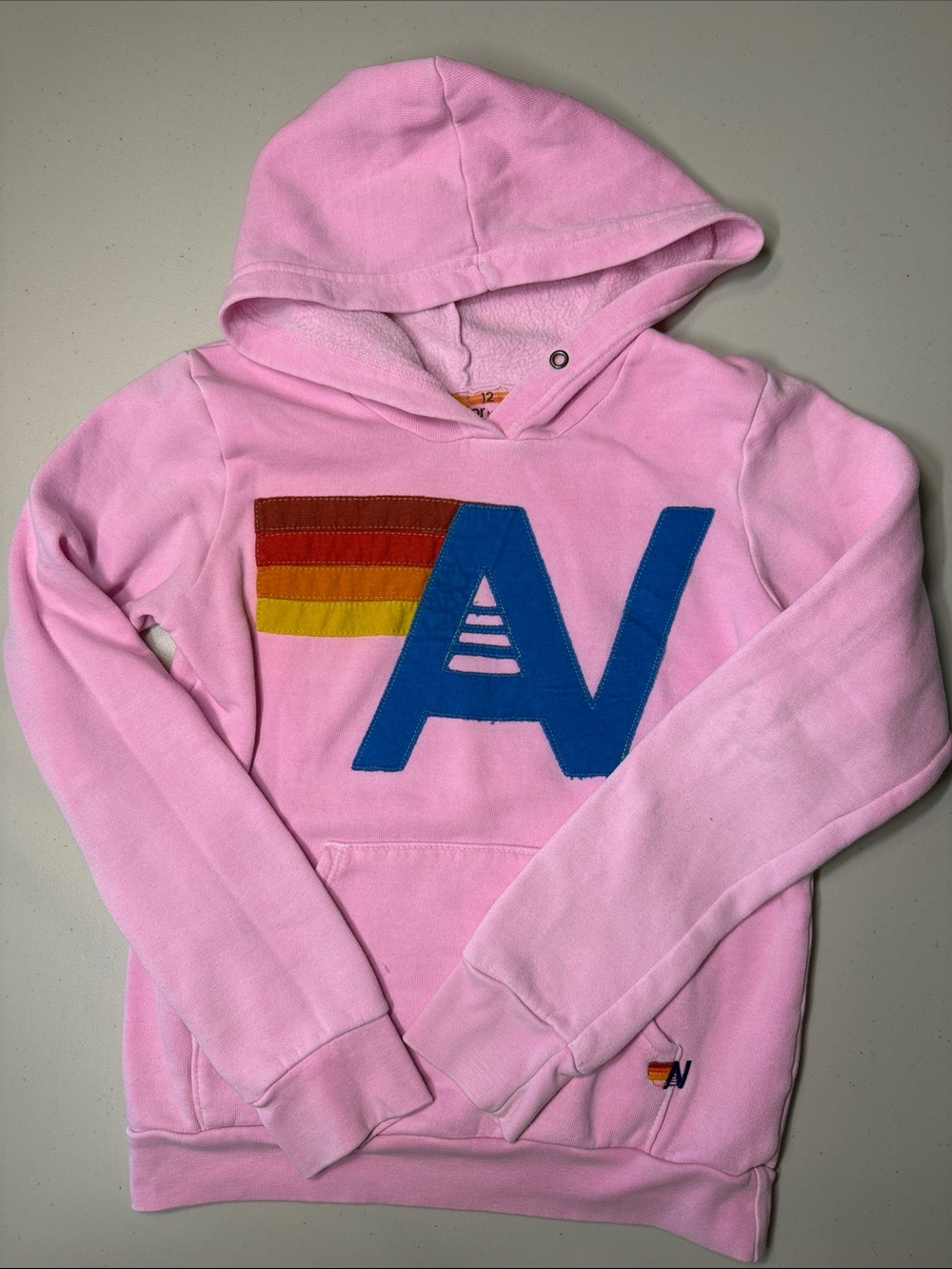 Aviator Nation Logo Stitch Hoodie Kids Neon Pink size 12 - READ
